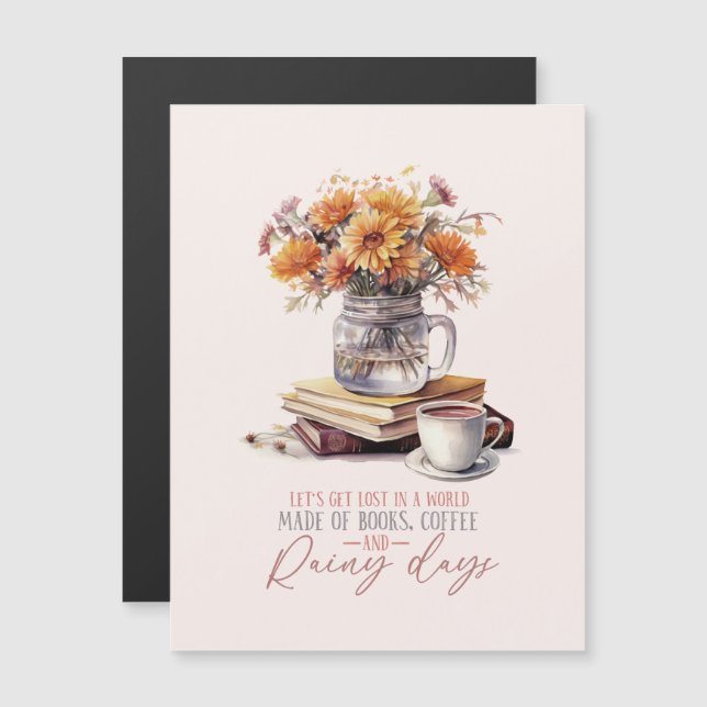 Carte Magnétique Livres, café et jours pluvieux (Devant / Derrière)