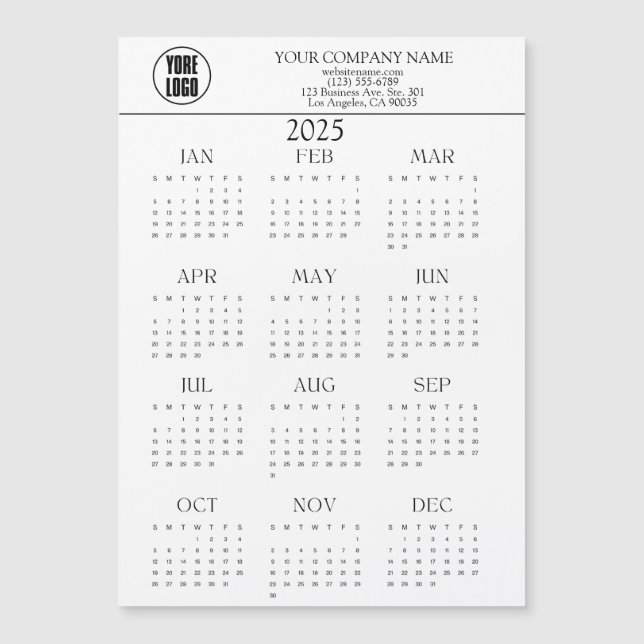 Carte Magnétique Logo 2025 Calendrier Entreprise Texte | Tout arriè (Devant)