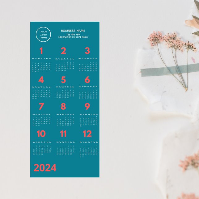 Carte Magnétique Logo Calendrier 2024 Bleu et Coral rose (Créateur téléchargé)