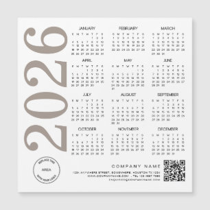 Carte Magnétique Logo Calendrier 2026 QR Code Taupe Neutre Entrepri