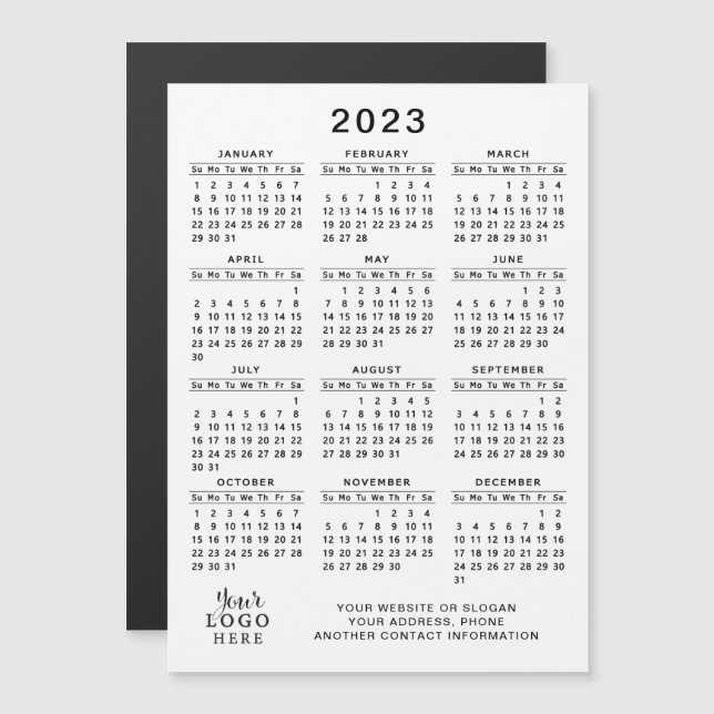 Carte Magnétique Logo Calendrier magnétique 2023 Blanc Noir Simple (Devant / Derrière)