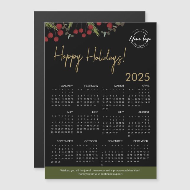 Carte Magnétique Logo de couronne Holly Pine 2025 Calendrier Person (Devant / Derrière)