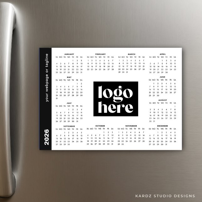 Carte Magnétique Logo d'entreprise 2026 blanc Calendrier magnétique (Magnet card shown in 5 x 7 inches.)