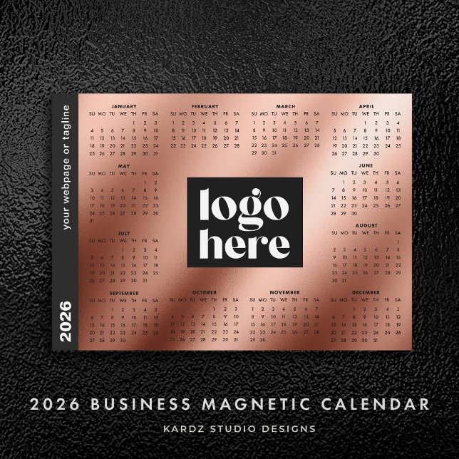 Carte Magnétique Logo d'entreprise 2026 Rose Gold Calendrier de l'a (Créateur téléchargé)