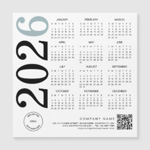 Carte Magnétique Logo du calendrier 2026 QR Code bleu noir affaires