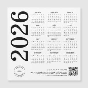 Carte Magnétique Logo du calendrier 2026 QR Code noir et blanc Entr