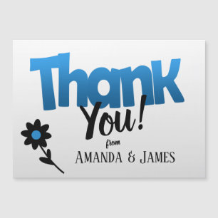 Carte Magnétique Logo en Gras Bleu avec Fleur Clipart - Merci