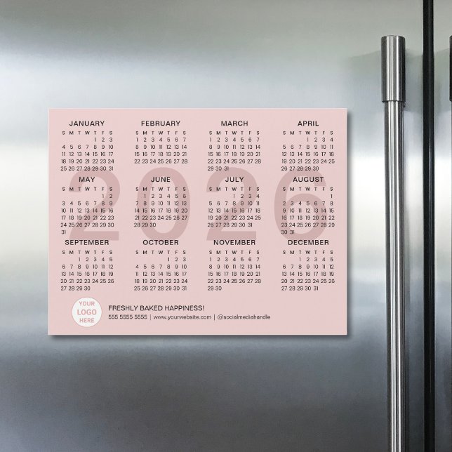 Carte Magnétique Logo personnalisé Pink Business 2026 Calendrier ma (Custom Logo Pink Business 2026 Magnetic Calendar)