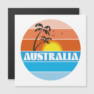 Carte Magnétique logo rétro australien des années 80 coucher de sol