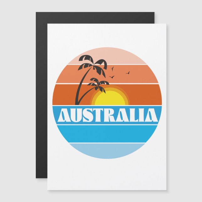 Carte Magnétique Logo rétro du coucher de soleil australien des ann (Devant / Derrière)