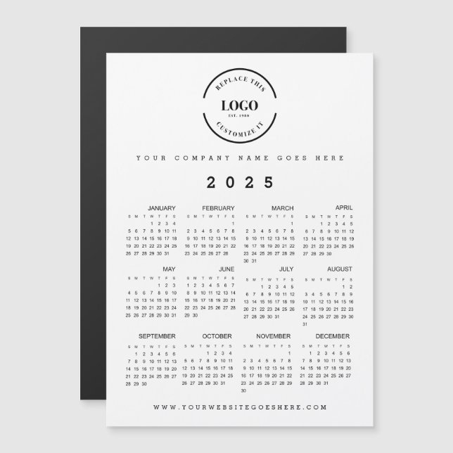 Carte Magnétique Logo simple grand complet 2025 Calendrier Promotio (Devant / Derrière)