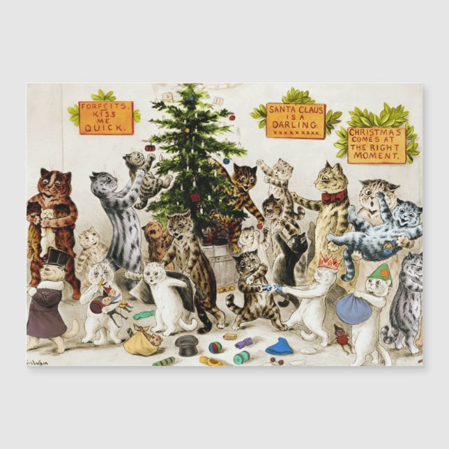 Carte Magnétique Louis Wain Cats Christmas Party Magnetic Card (Devant)
