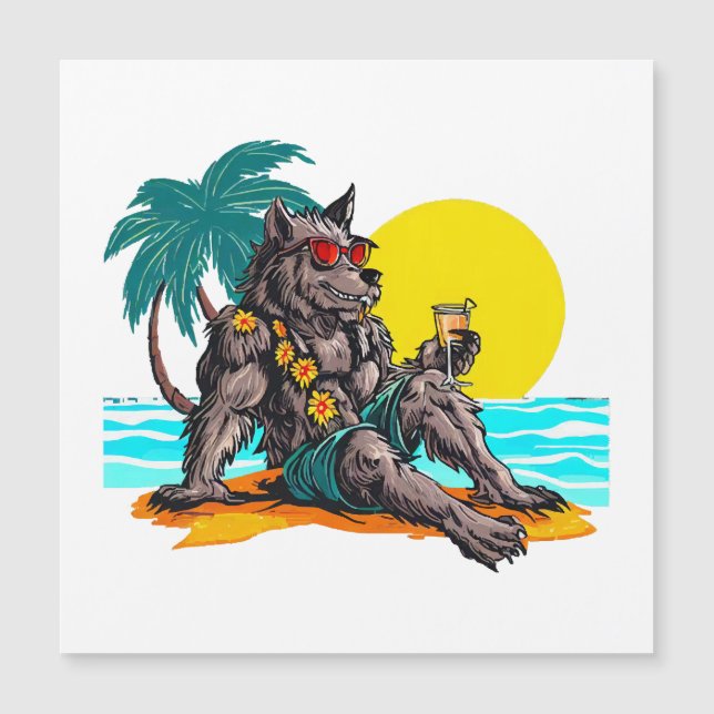 Carte Magnétique loup-garou en vacances (Devant)