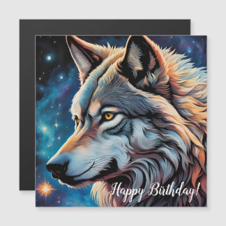 Carte Magnétique Loup gris Starry Portrait de nuit Anniversaire