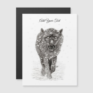 Carte Magnétique Loup noir en colère dans la neige, hiver sauvage