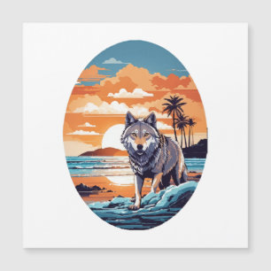 Carte Magnétique Loup sur la plage