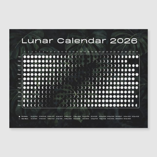 Carte Magnétique Lunar Calendar 2026 Moon Phases Chart (Devant)