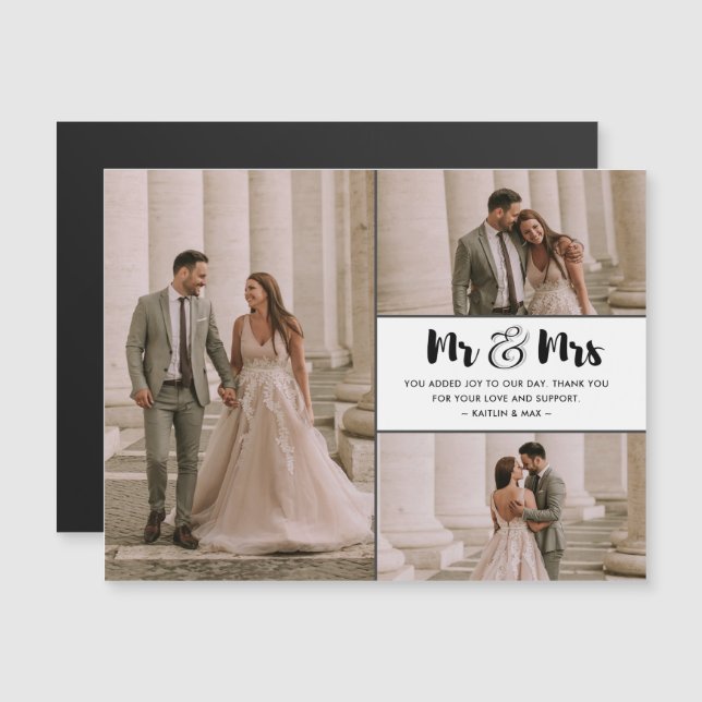 Carte Magnétique M. Mme 3 Mariage photo Merci (Devant / Derrière)