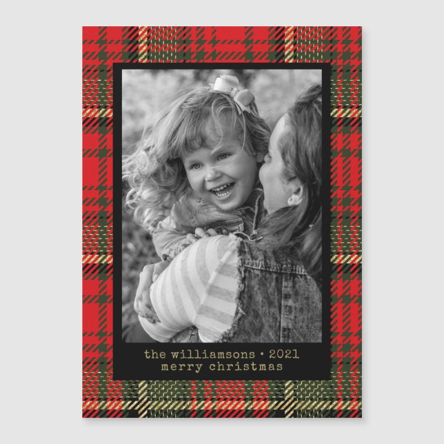 Carte Magnétique Machine à écrire moderne Red et Gold Plaid Photo H (Devant)