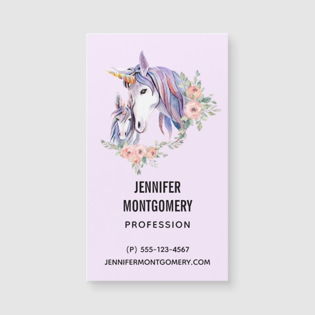 Carte Magnétique Magique Unicorne maman & bébé aquarelle (Devant)