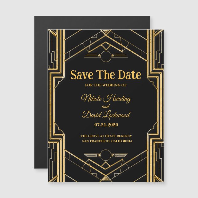 Carte Magnétique MAGNETIC Art Déco Gatsby Mariage (Devant / Derrière)