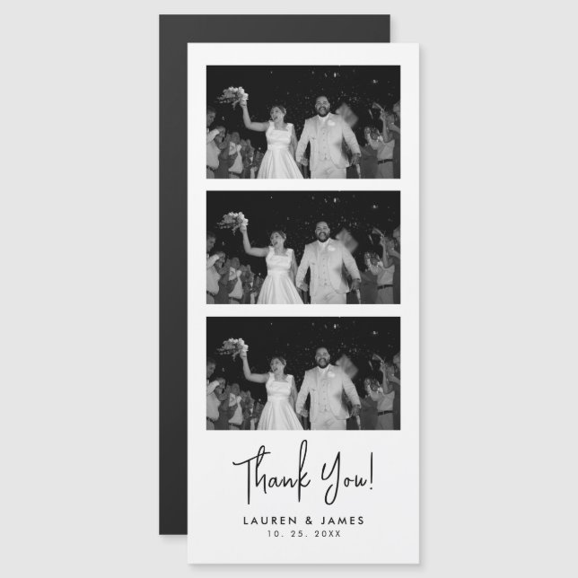 Carte Magnétique Magnetic Wedding Photo Strip Thank You Card (Devant / Derrière)