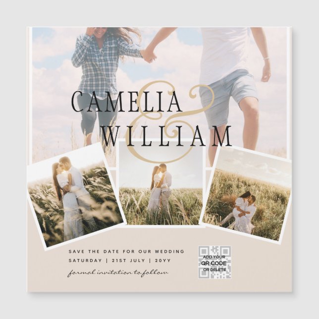 Carte Magnétique MAGNETICChampagne Blush PHOTO Save the date QRcode (Devant)