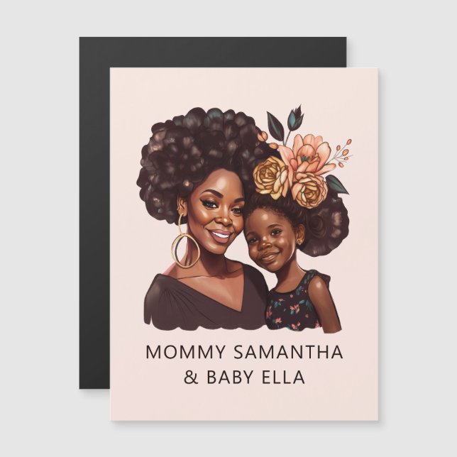 Carte Magnétique Maman et fille noire personnalisée (20) (Devant / Derrière)