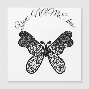 Carte Magnétique Mandala papillon boho complexe noir et blanc A