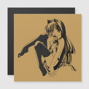Carte Magnétique Manga, Chat fille aux oreilles de chat Furry Kawai