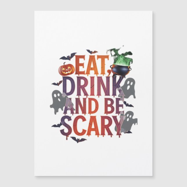 Carte Magnétique Manger Boire Et Être Effrayant Halloween Fête Spoo (Devant)