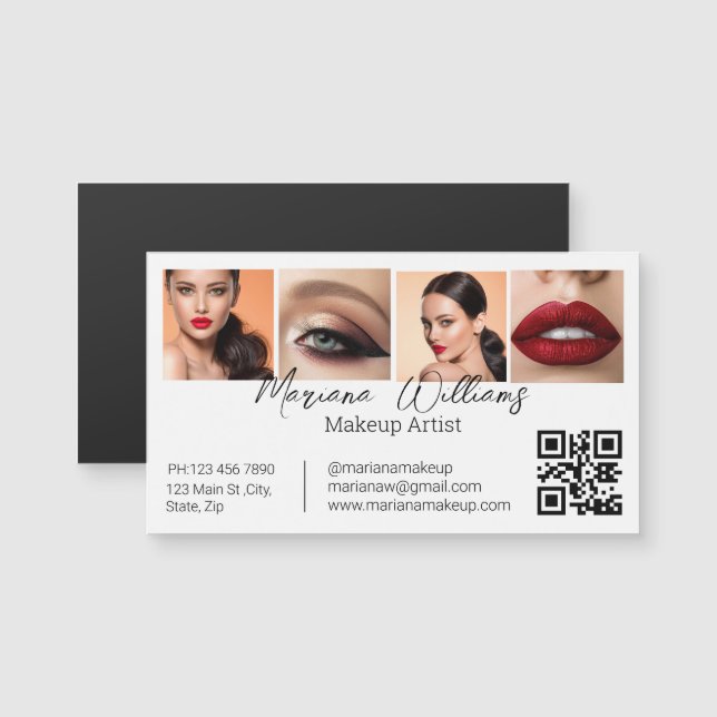 Carte Magnétique maquillage de code qr artiste 4 photos business ai (Devant / Derrière)