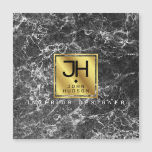 Carte Magnétique Marbre noir et or moderne Monogramme voiture magné