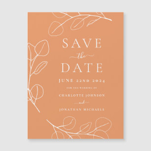 Carte Magnétique Mariage Abricot Feuilles Simples Modernes