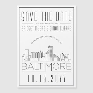 Carte Magnétique Mariage Baltimore   Skyline stylisée Enregistrer l