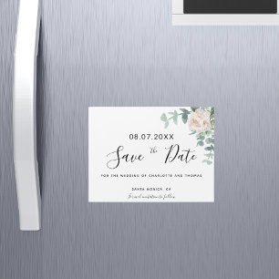 Carte Magnétique Mariage blanc fleuri Eucaluptus enregistrer la dat