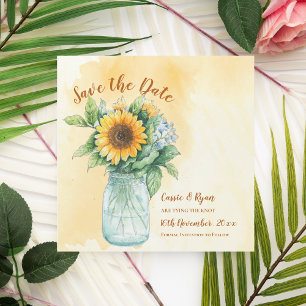 Carte Magnétique Mariage campagnard Mason Jar de tournesols Enregis