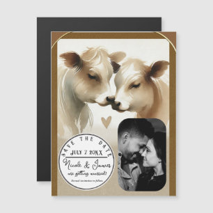 Carte Magnétique Mariage de campagne amour vache marron Crème Enreg
