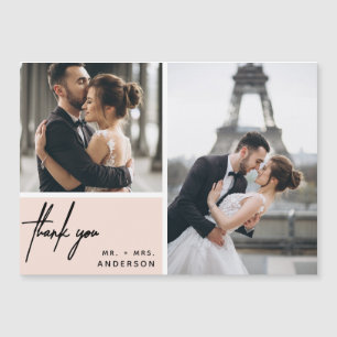 Carte Magnétique Mariage de collage photo moderne en Merci rose pâ