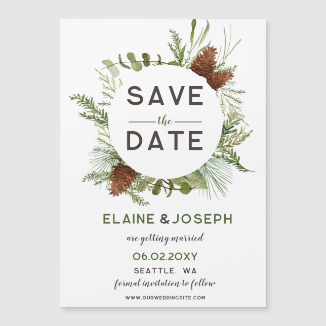 Carte Magnétique Mariage de cône de pin conifère rustique Enregistr (Devant)