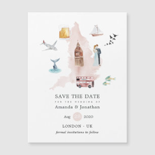 Carte Magnétique Mariage de destination aquarelle Angleterre Royaum