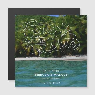 Carte Magnétique Mariage de Destination Tropicale à la Plage Enregi