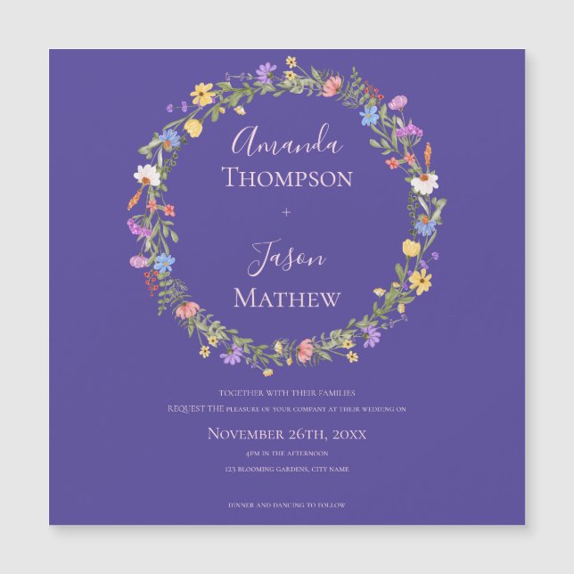 Carte Magnétique Mariage de fleur sauvage de fleurs violettes rose (Devant)