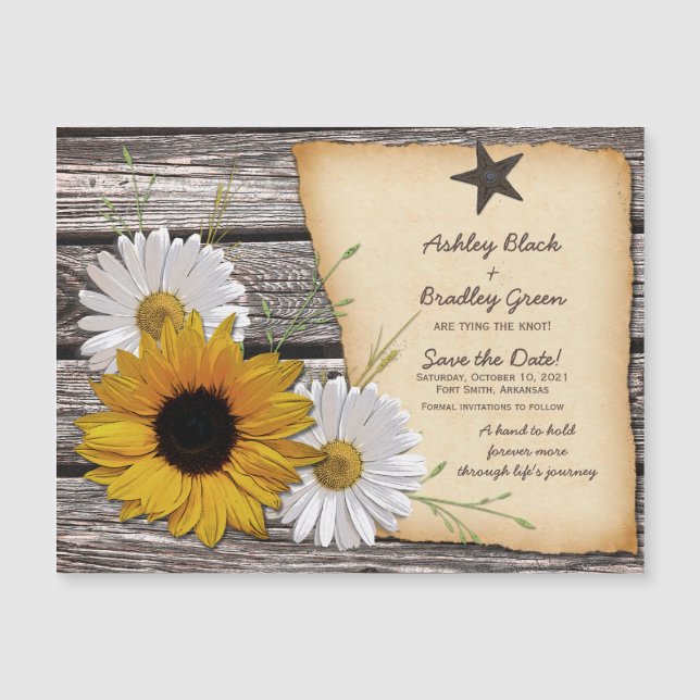 Carte Magnétique Mariage de la marguerite de tournesol rustique Enr (Devant)