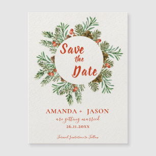 Carte Magnétique Mariage de Noël des Berries rouges rustiques Sauve
