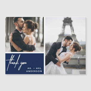 Carte Magnétique Mariage de photo moderne  Navy Blue Merci