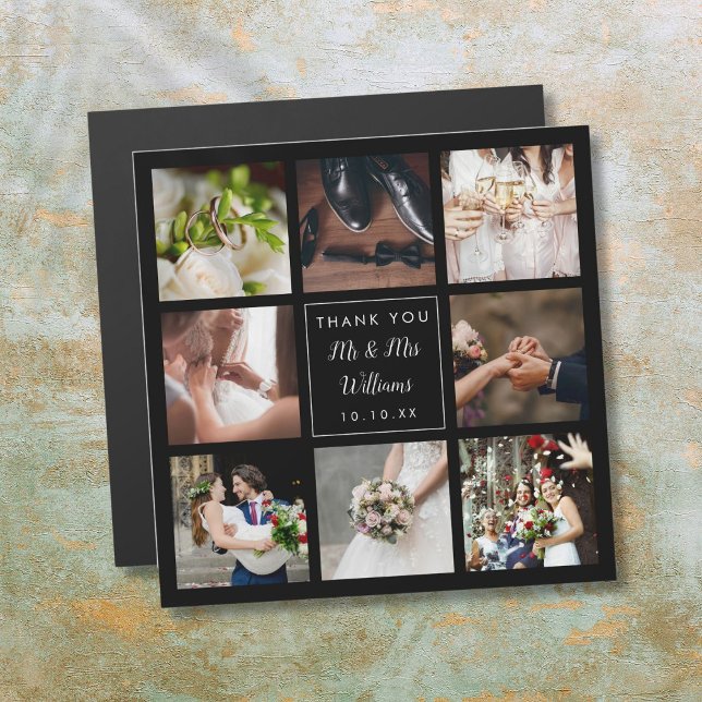 Carte Magnétique Mariage de script simple Photo Collage Merci (Simple Script Wedding Photo Collage Thank You)