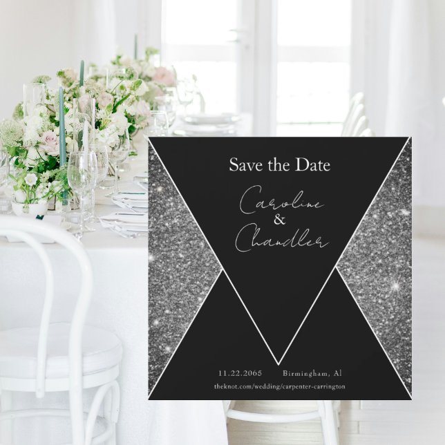 Carte Magnétique Mariage en argent et en noir glam Enregistrer la d (Créateur téléchargé)