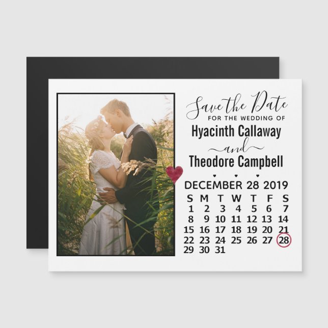 Carte Magnétique Mariage Enregistrer la date Décembre 2019 Calendri (Devant / Derrière)