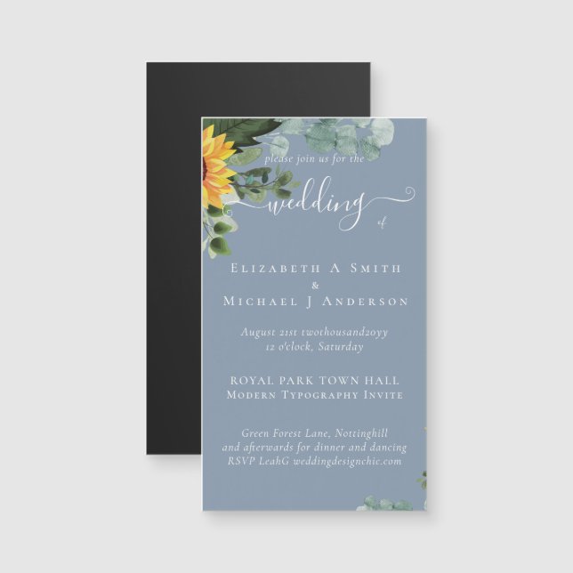 Carte Magnétique Mariage Feuille des tournesols rustiques Eucalyptu (Devant / Derrière)